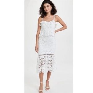 New. ▶️ Likely ◀️ White Eyelet Peplum Leigh Midi Dress. Size 2